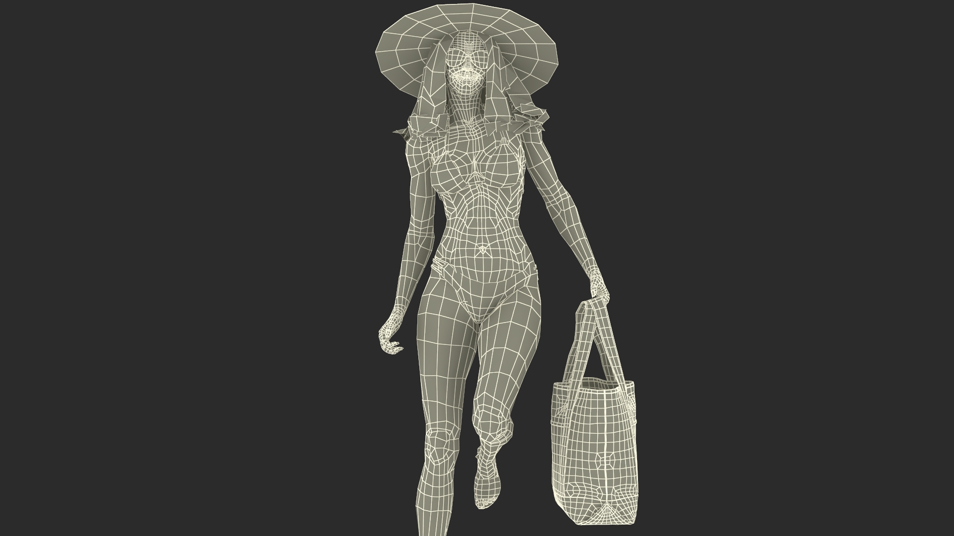 3D Bikini Girl With Bag Rigged for Cinema 4D