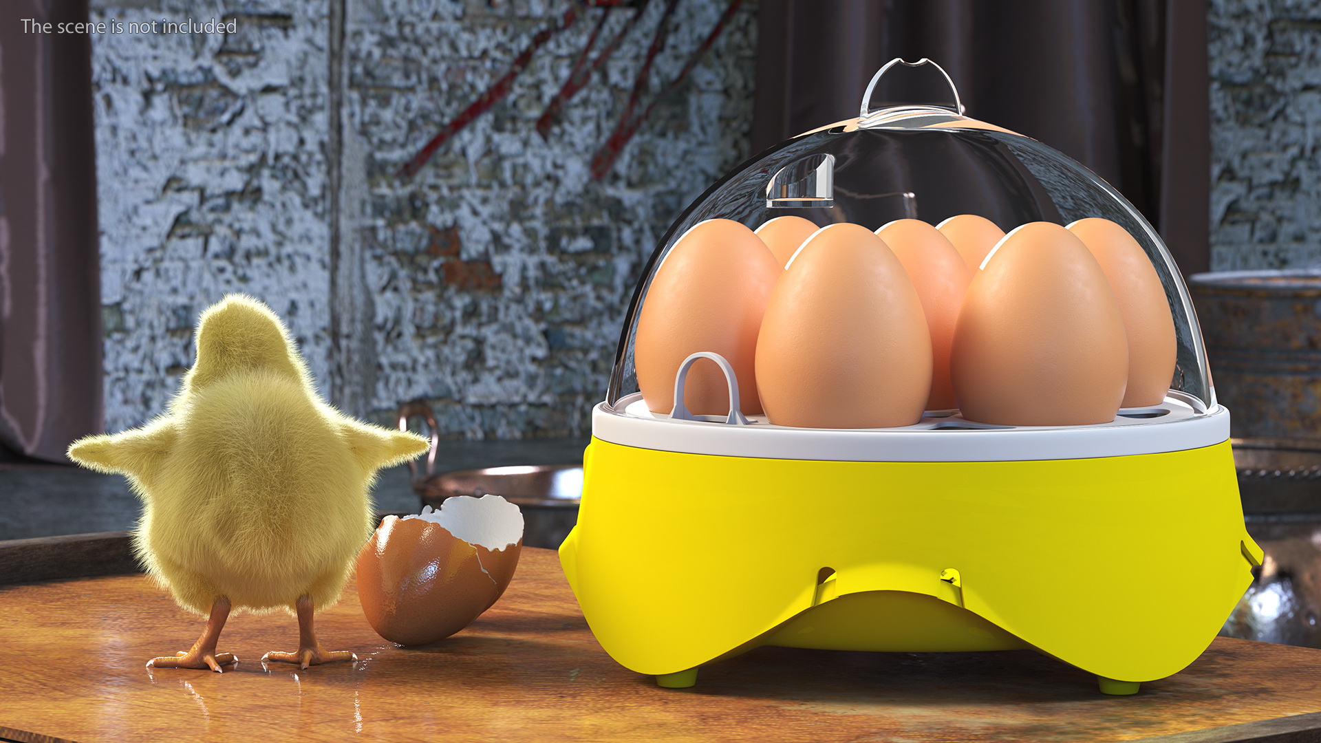 3D Egg Incubator With Chick Fur model