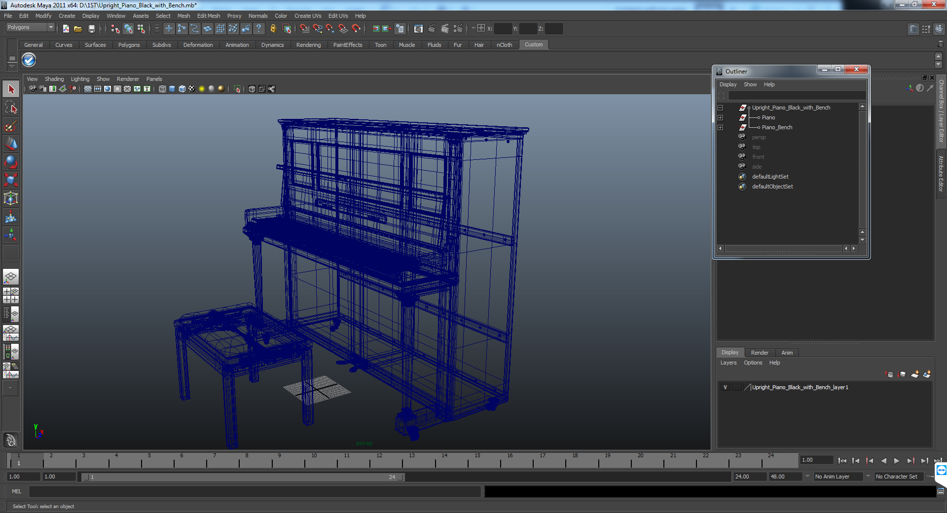 Upright Piano with Bench 3D model