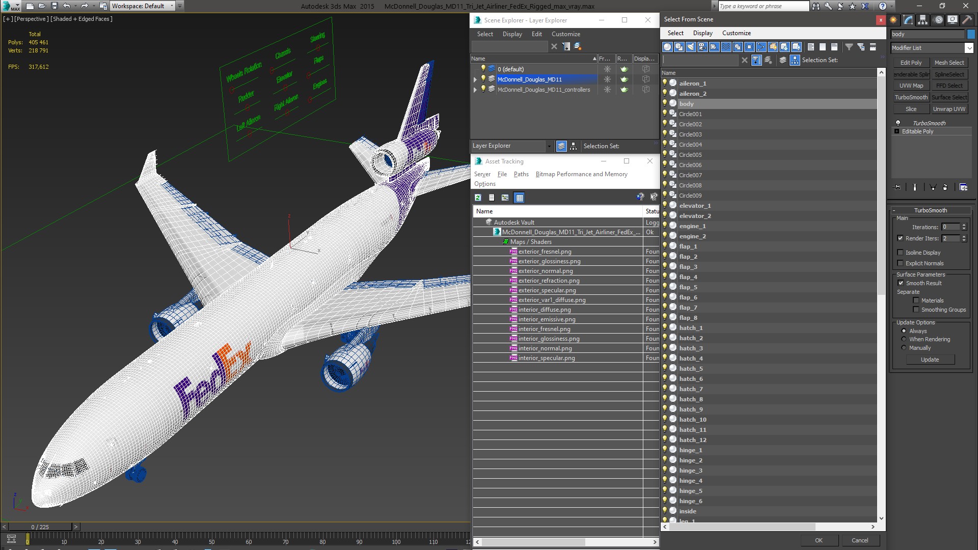 McDonnell Douglas MD11 Tri Jet Airliner FedEx Rigged 3D