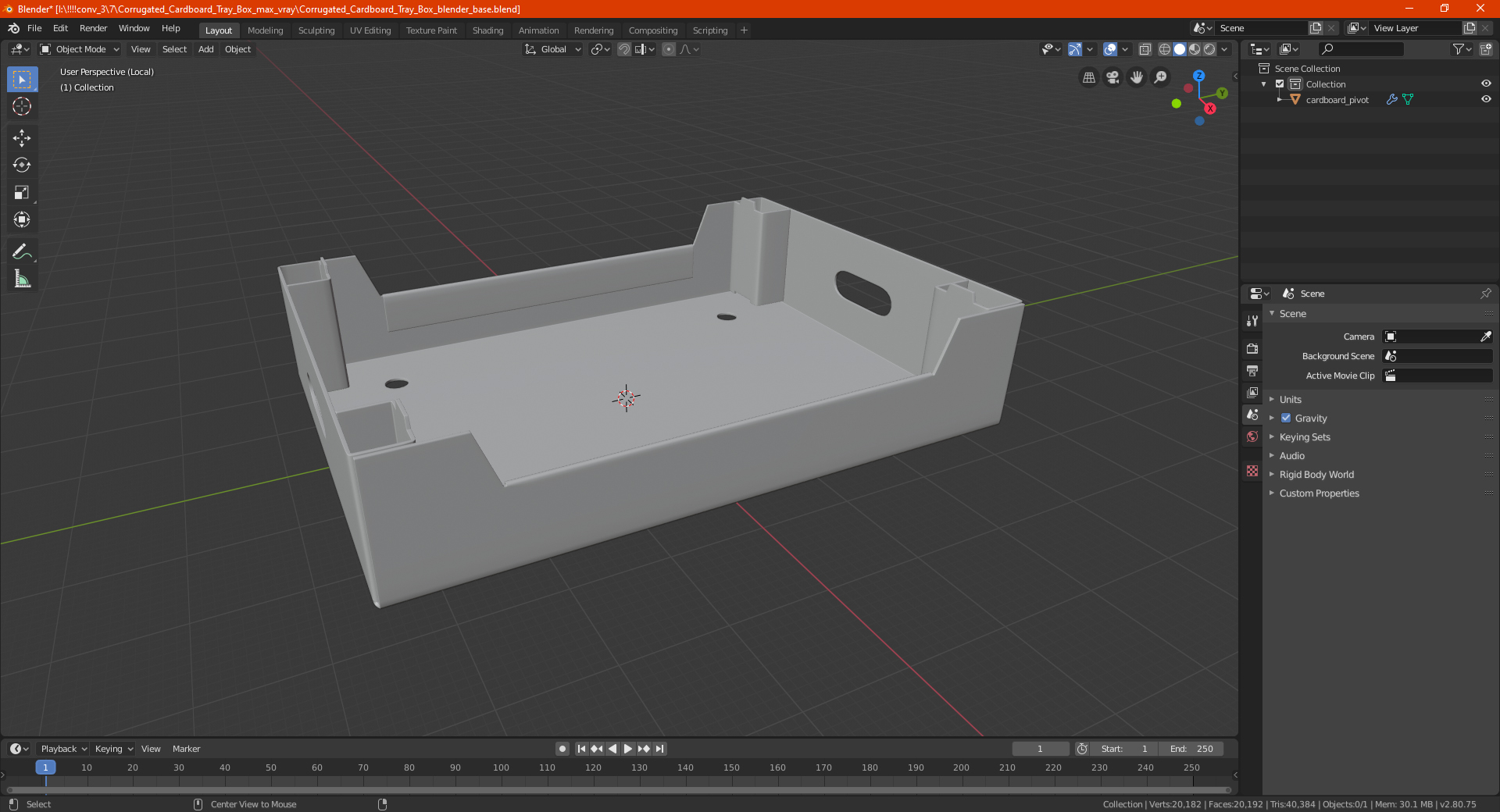Corrugated Cardboard Tray Box 3D model