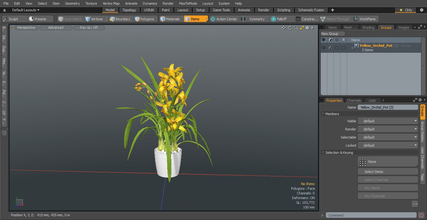 Yellow Orchid Pot 3D
