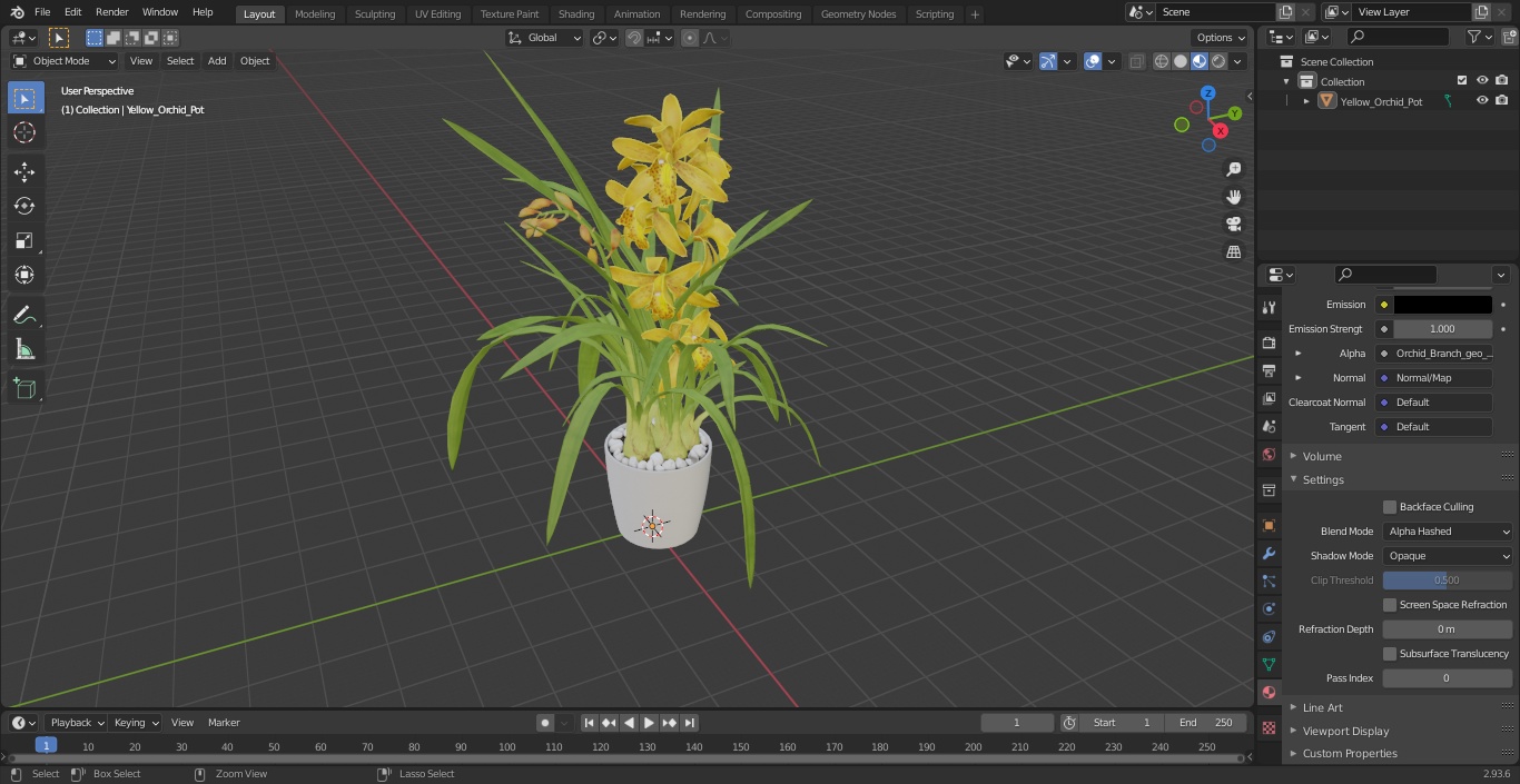Yellow Orchid Pot 3D