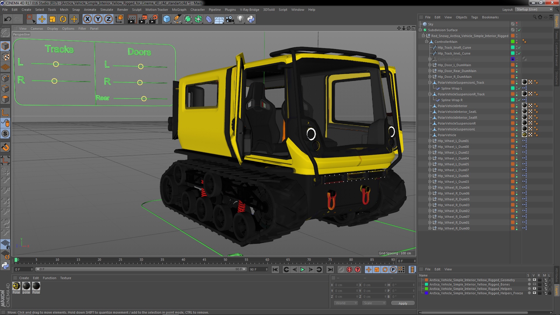 Arctica Vehicle Simple Interior Yellow Rigged for Cinema 4D 3D model