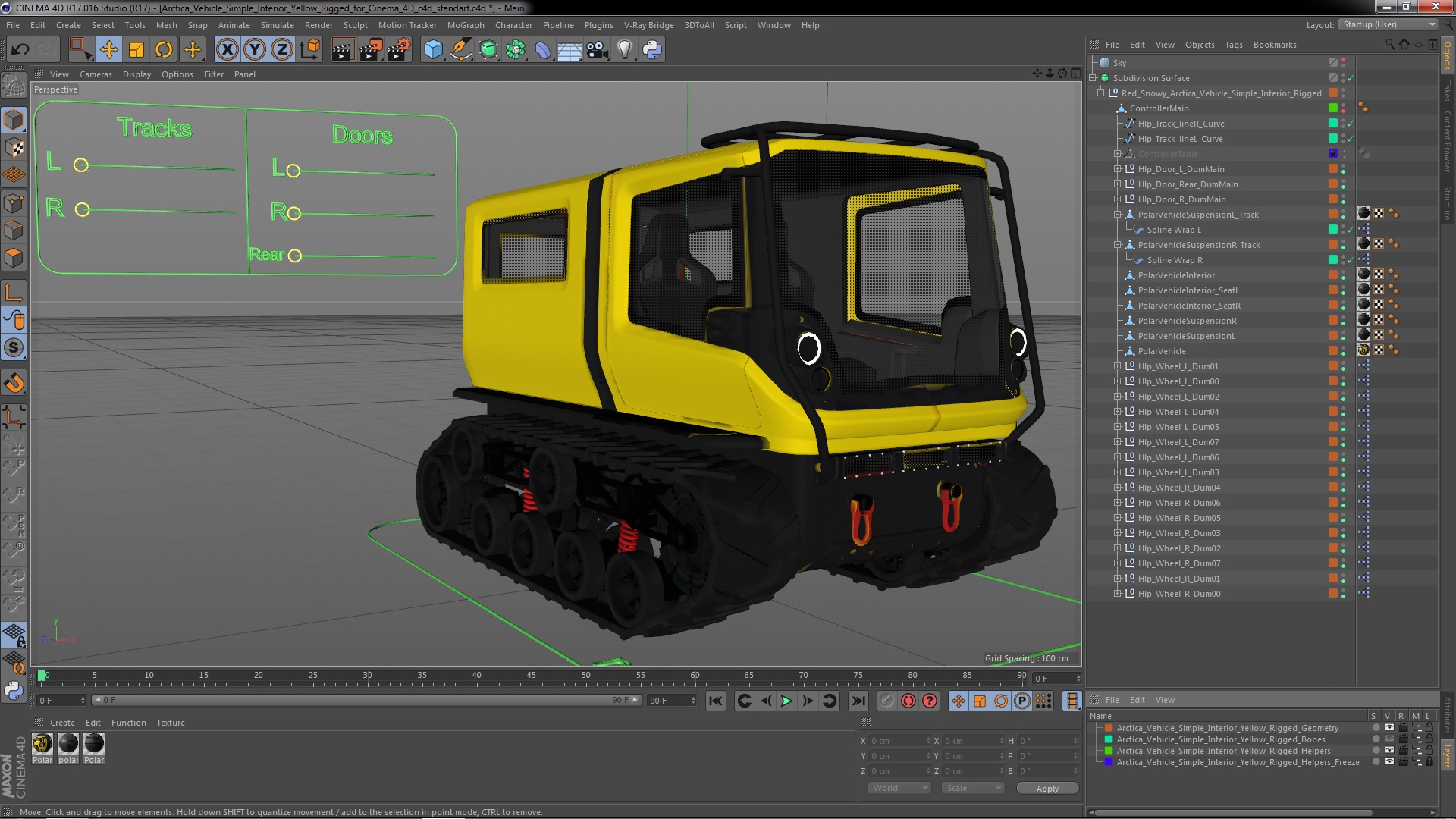 Arctica Vehicle Simple Interior Yellow Rigged for Cinema 4D 3D model