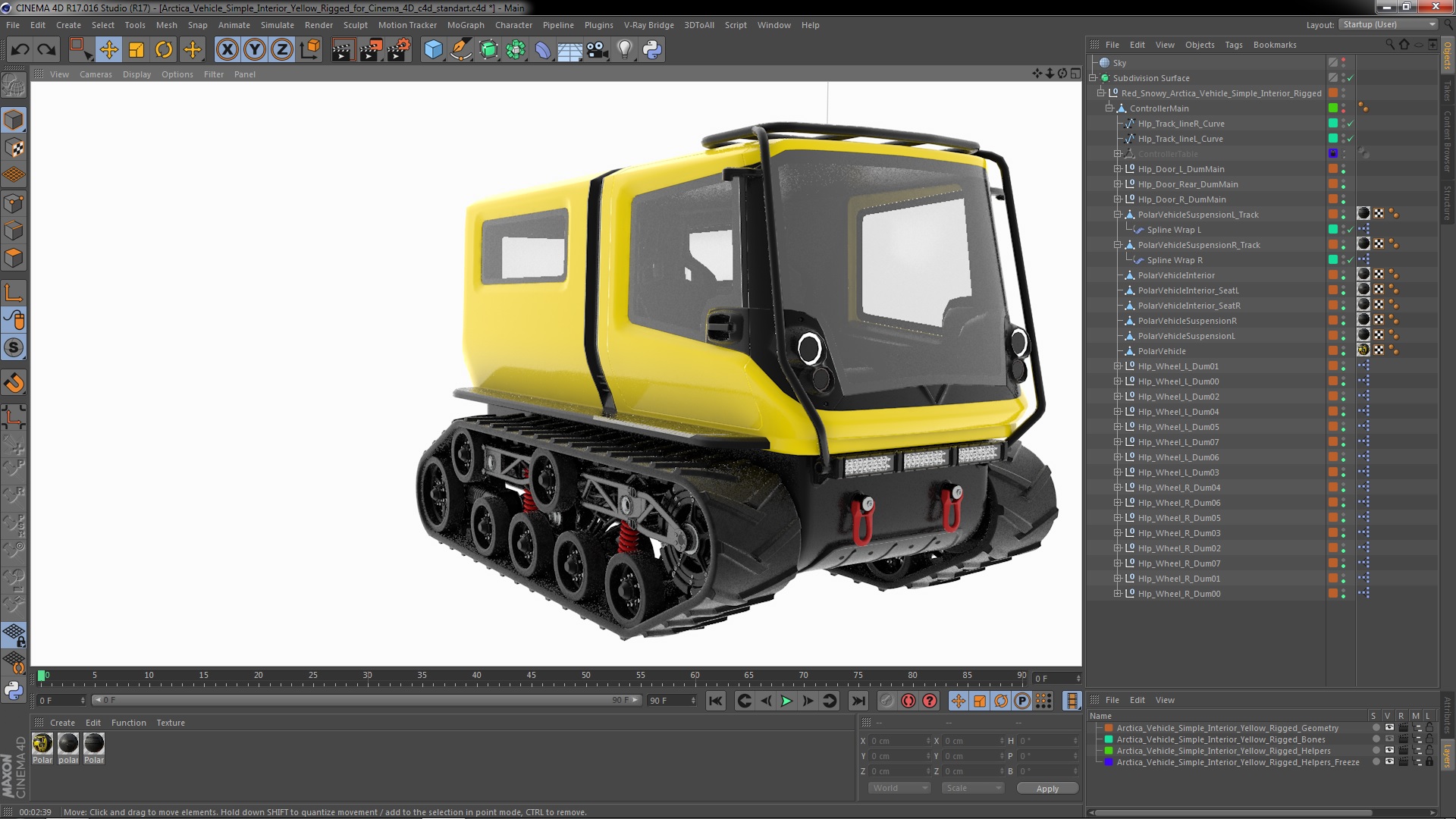 Arctica Vehicle Simple Interior Yellow Rigged for Cinema 4D 3D model