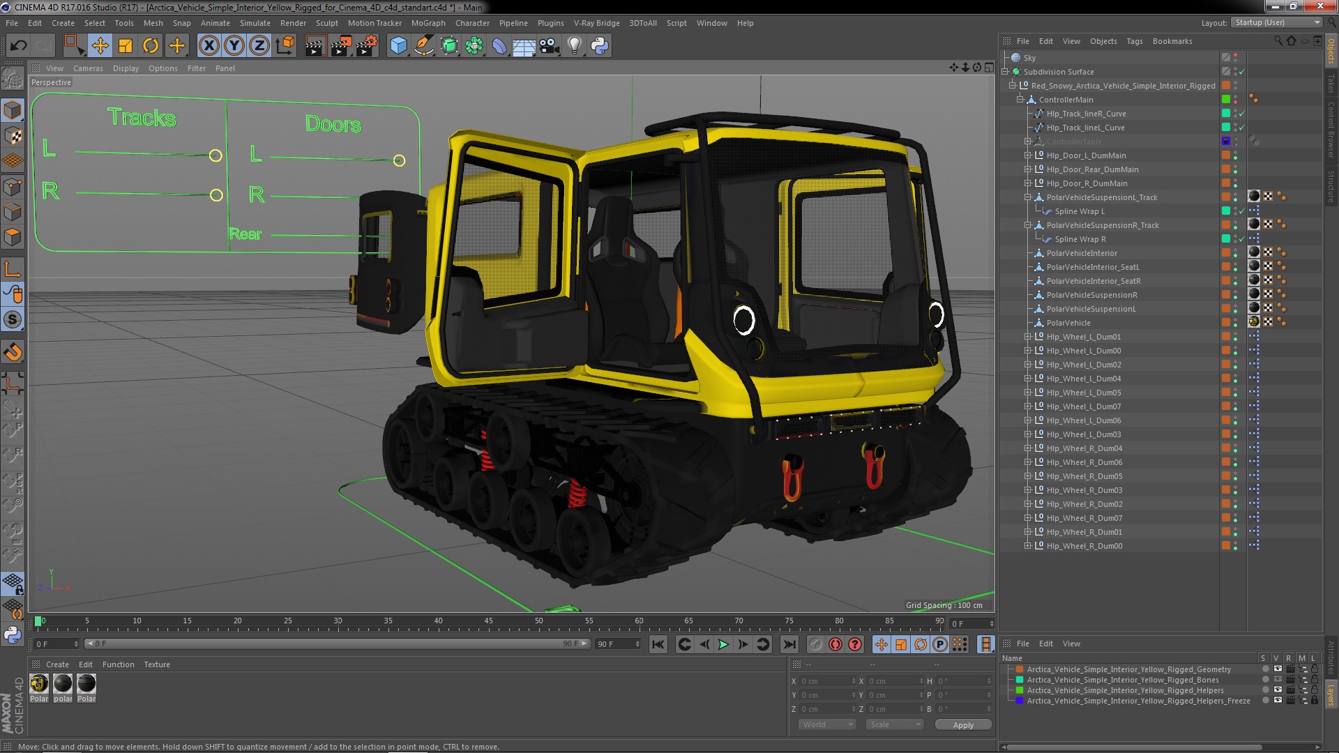 Arctica Vehicle Simple Interior Yellow Rigged for Cinema 4D 3D model
