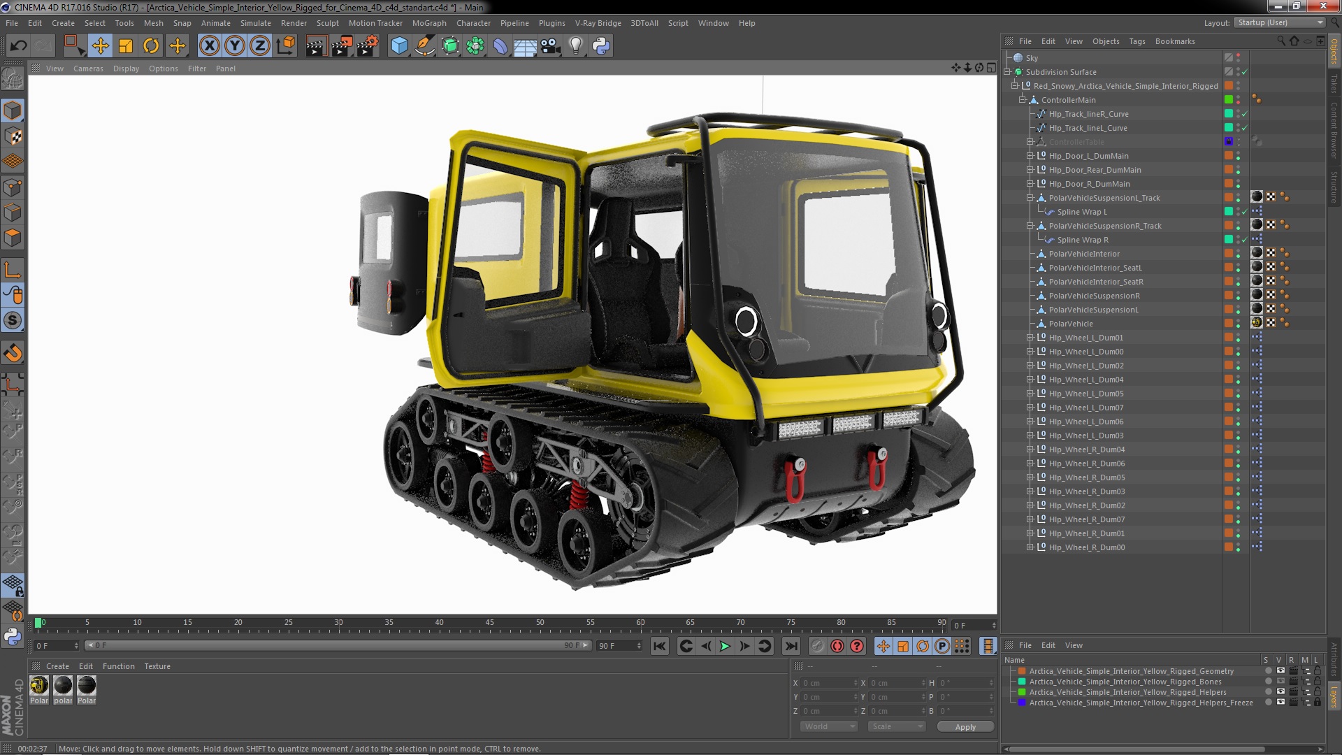 Arctica Vehicle Simple Interior Yellow Rigged for Cinema 4D 3D model
