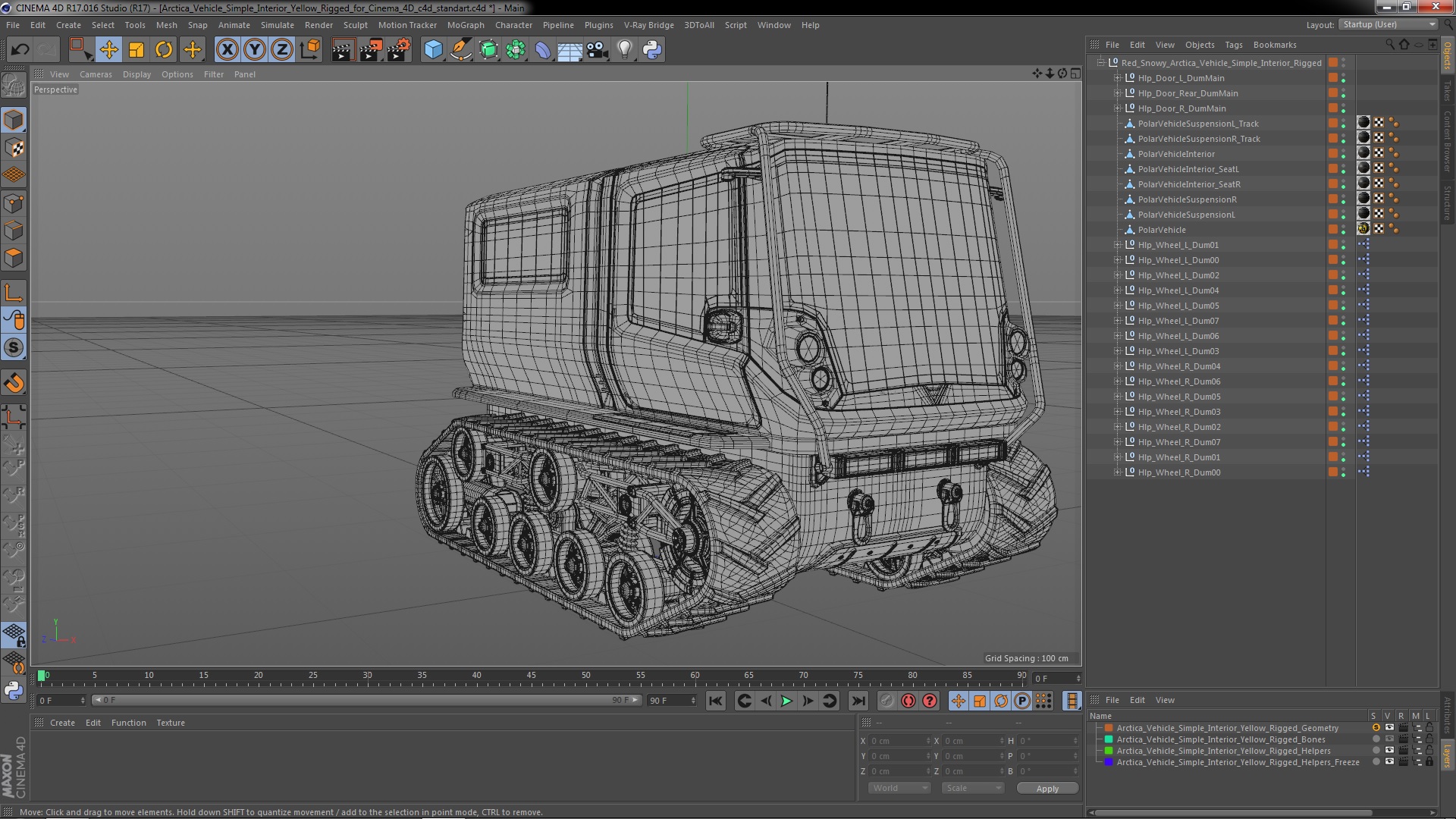 Arctica Vehicle Simple Interior Yellow Rigged for Cinema 4D 3D model
