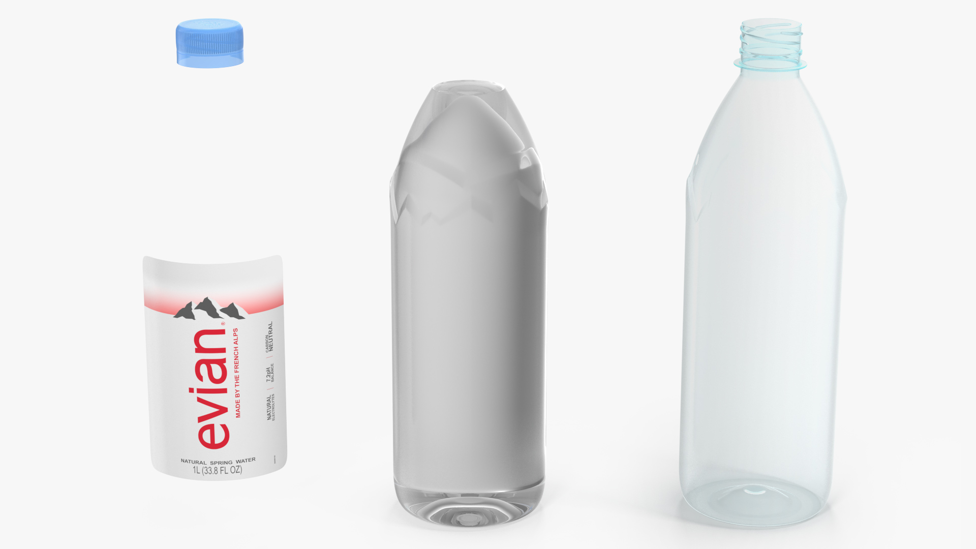 3D model Evian Natural Mineral Water 1L Plastic Bottle