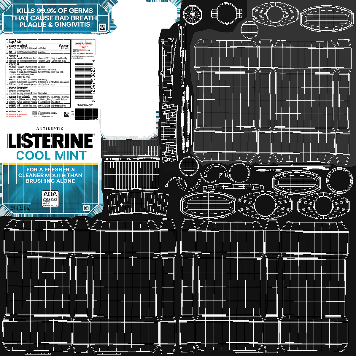 3D Listerine Cool Mint Antiseptic Mouthwash 250ml