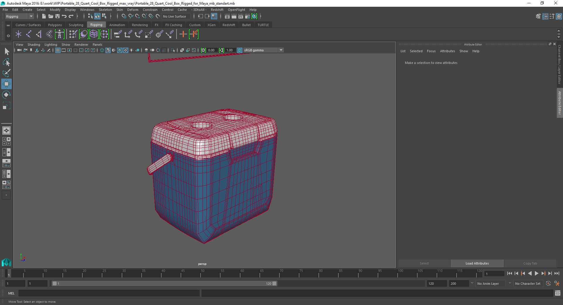 Portable 28 Quart Cool Box Rigged for Maya 3D