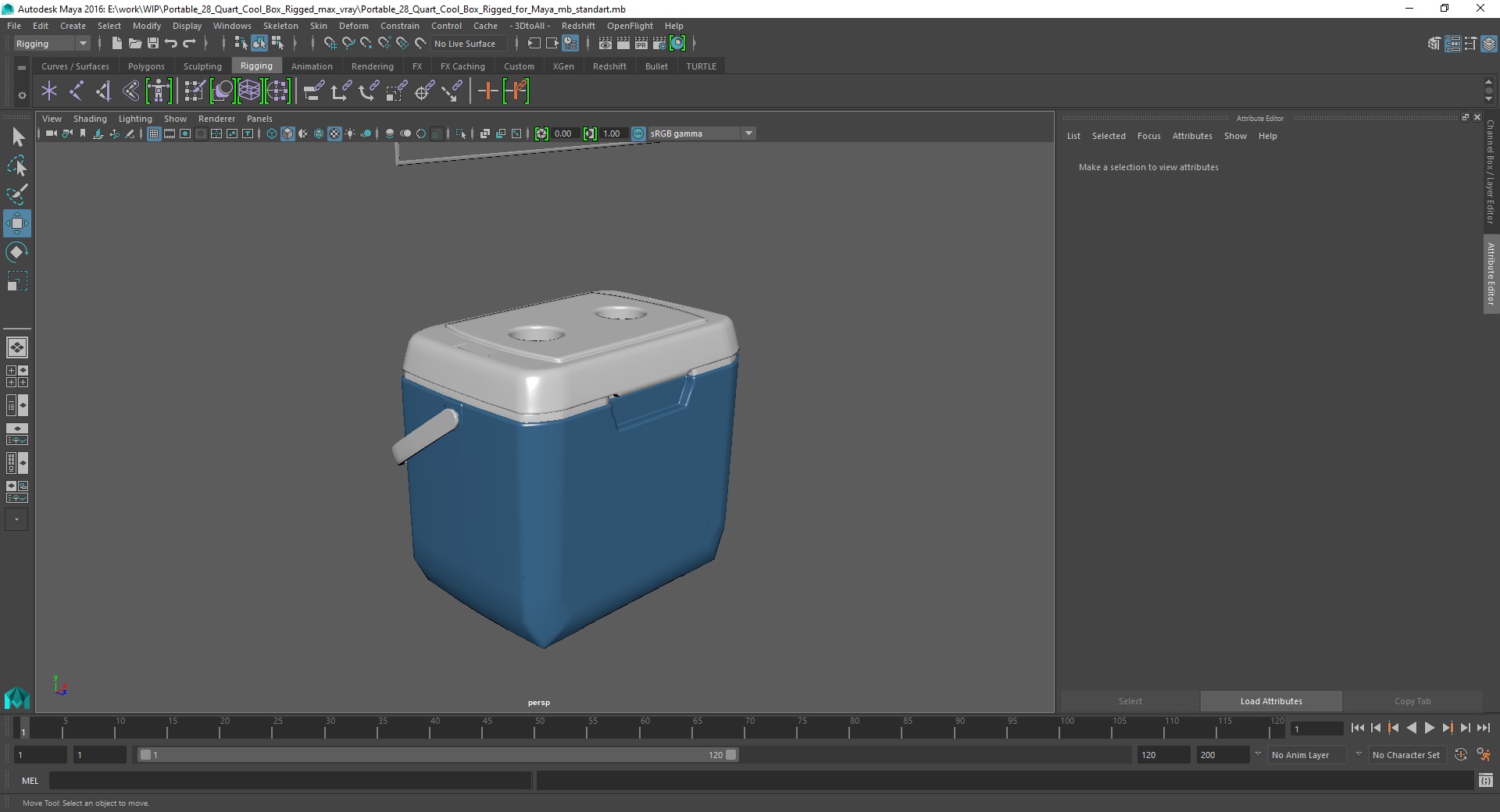 Portable 28 Quart Cool Box Rigged for Maya 3D