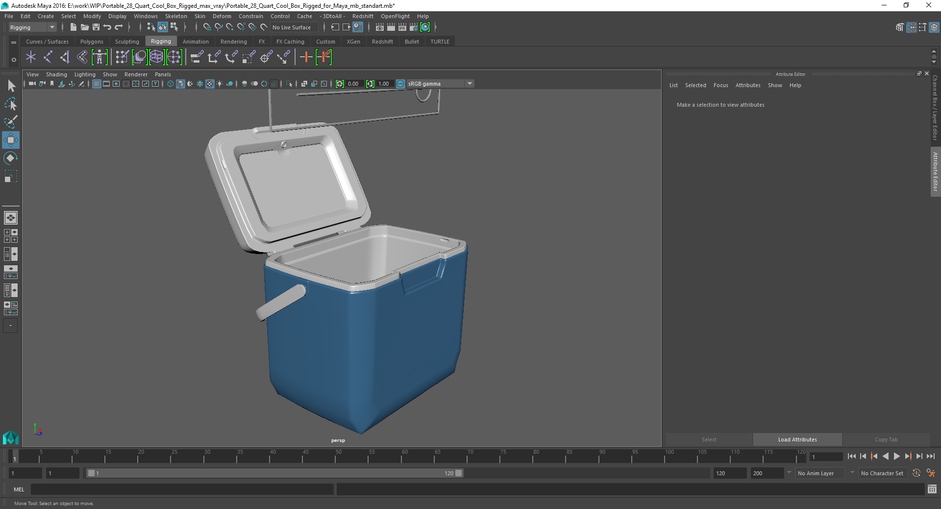 Portable 28 Quart Cool Box Rigged for Maya 3D