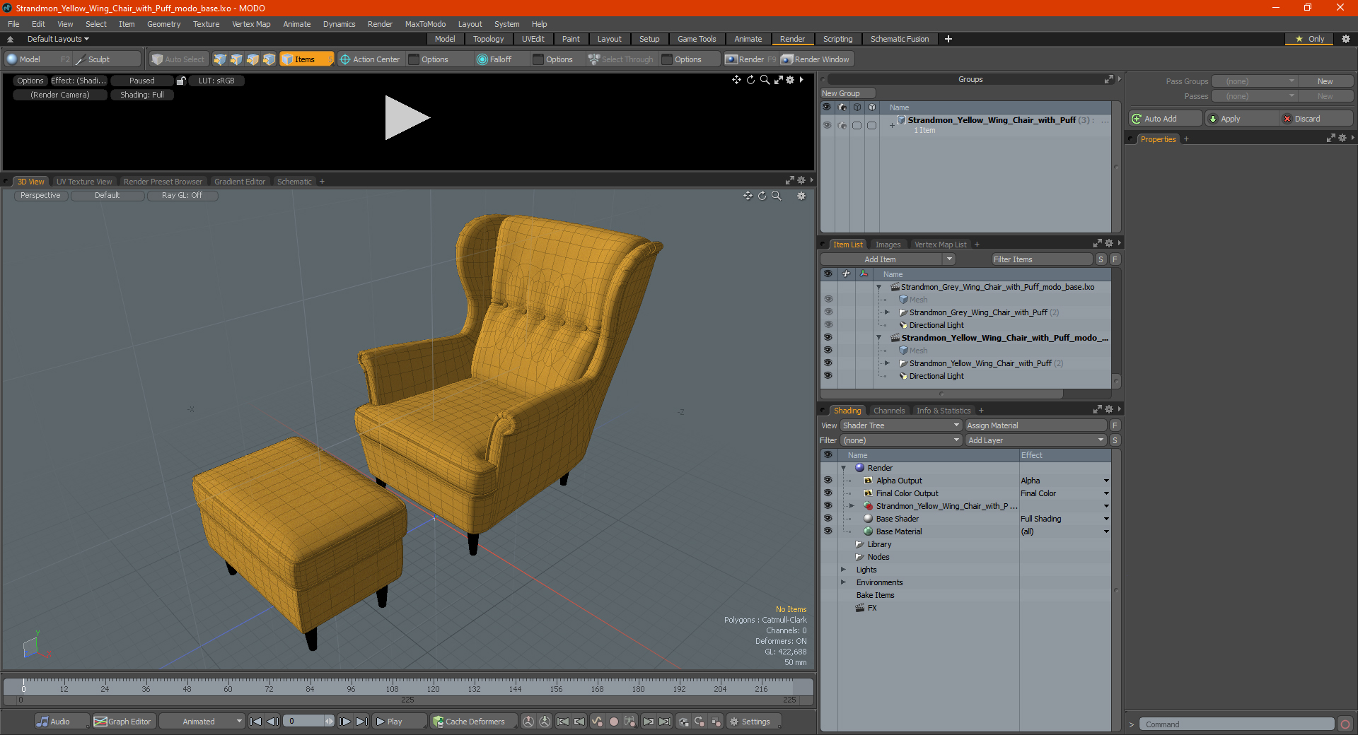 Strandmon Yellow Wing Chair with Puff 3D