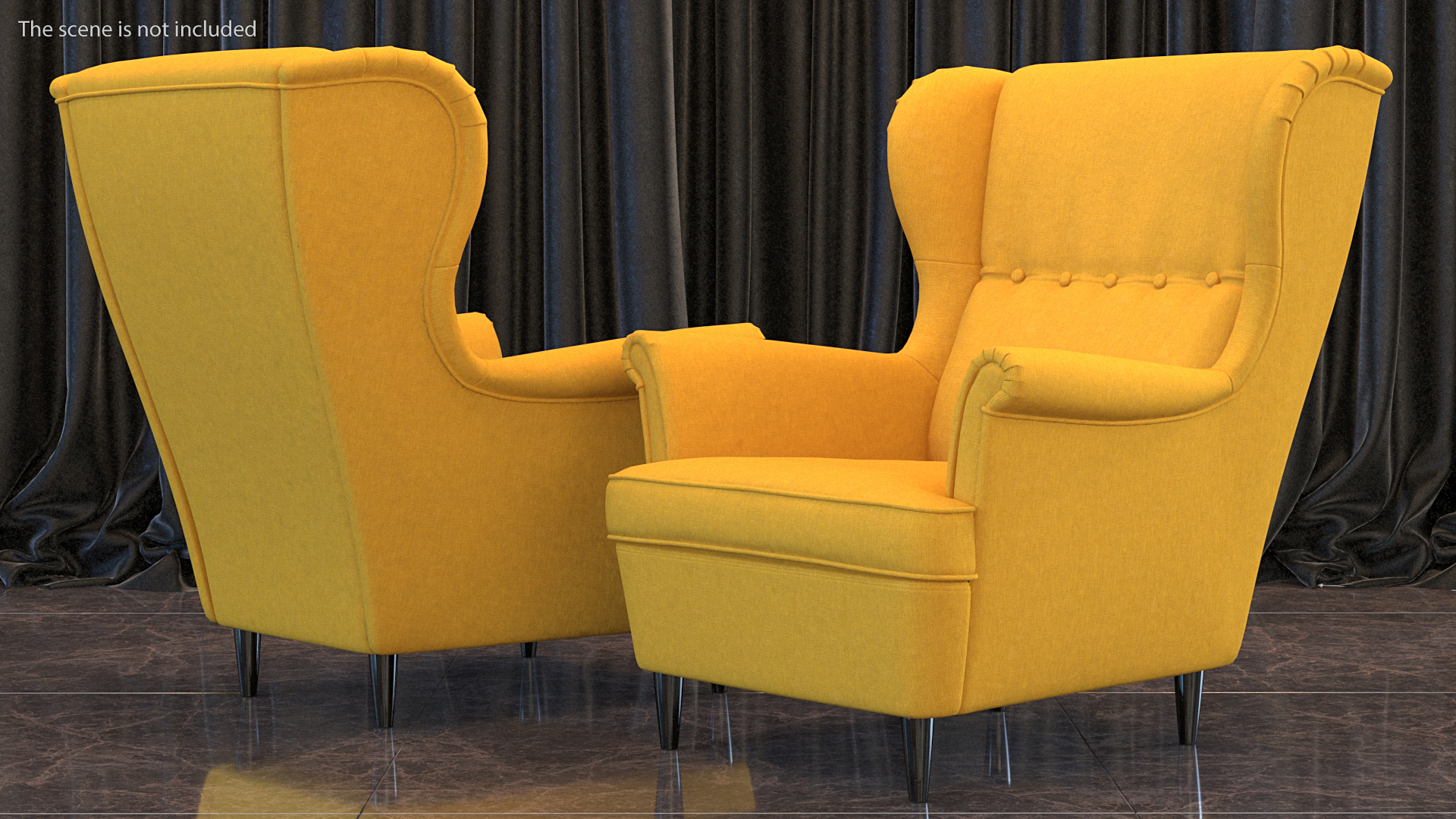 Strandmon Yellow Wing Chair with Puff 3D