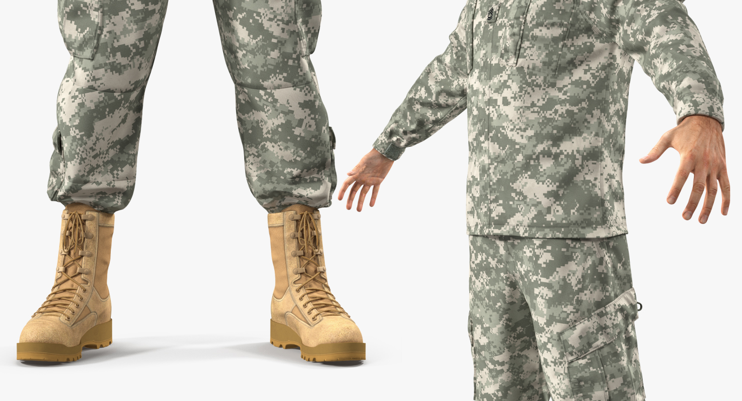 3D US Army Soldier Camo T-Pose Fur