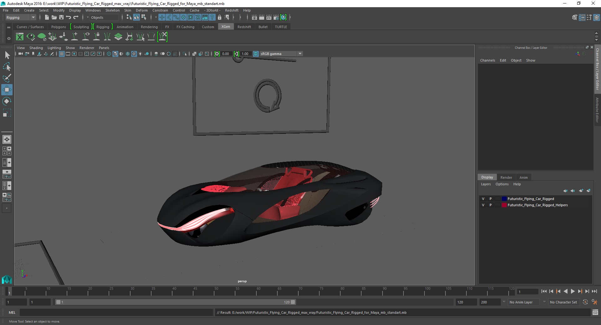 Futuristic Flying Car Rigged for Maya 3D