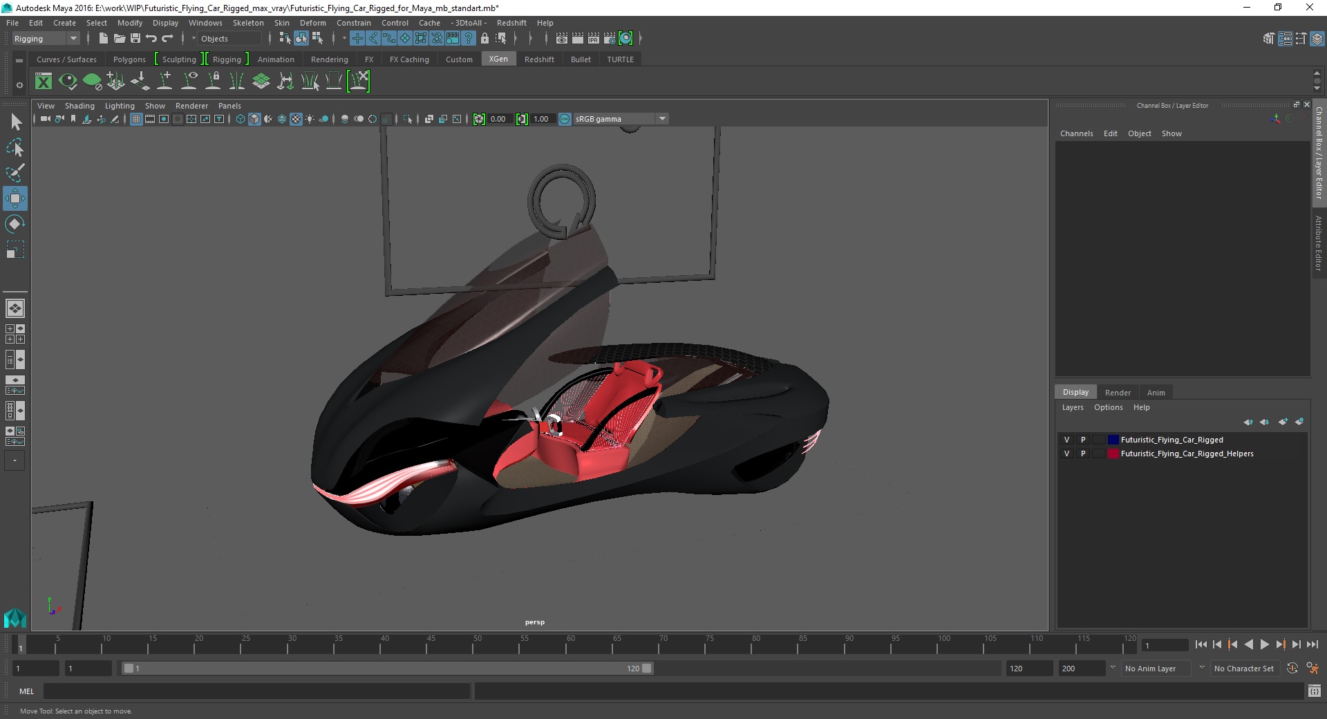 Futuristic Flying Car Rigged for Maya 3D