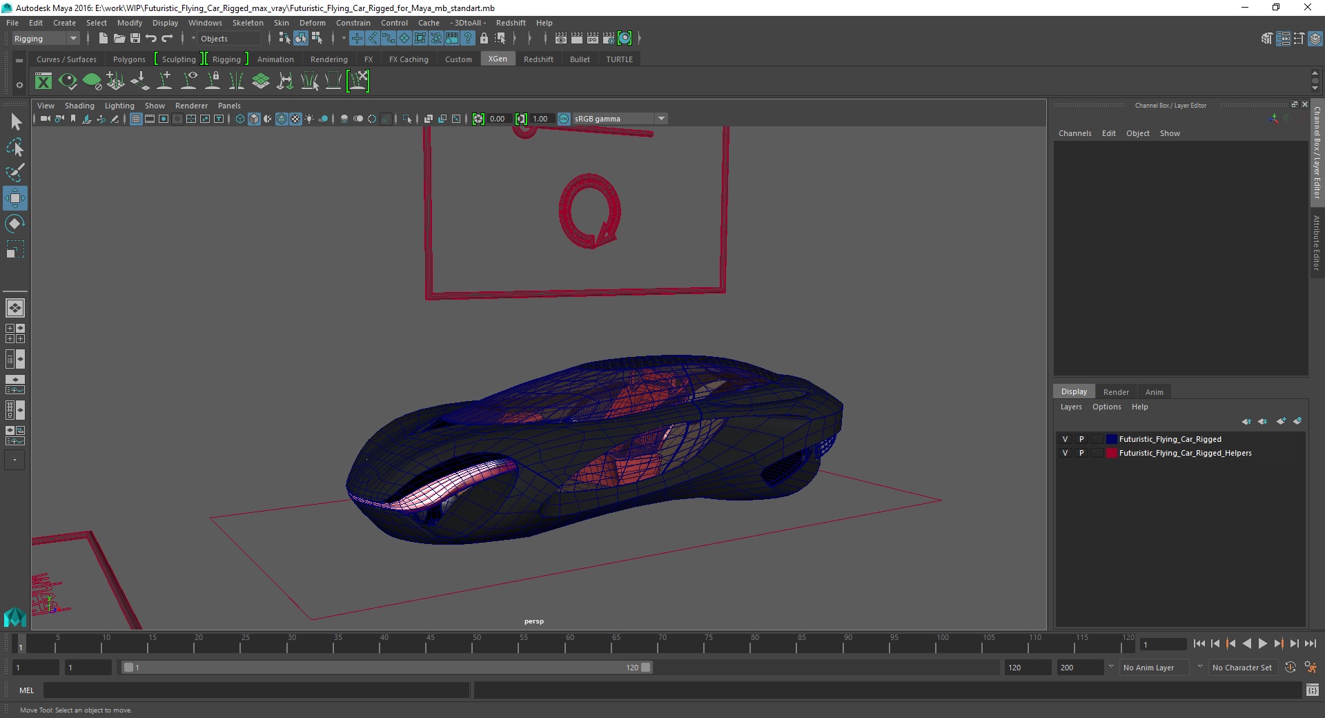 Futuristic Flying Car Rigged for Maya 3D