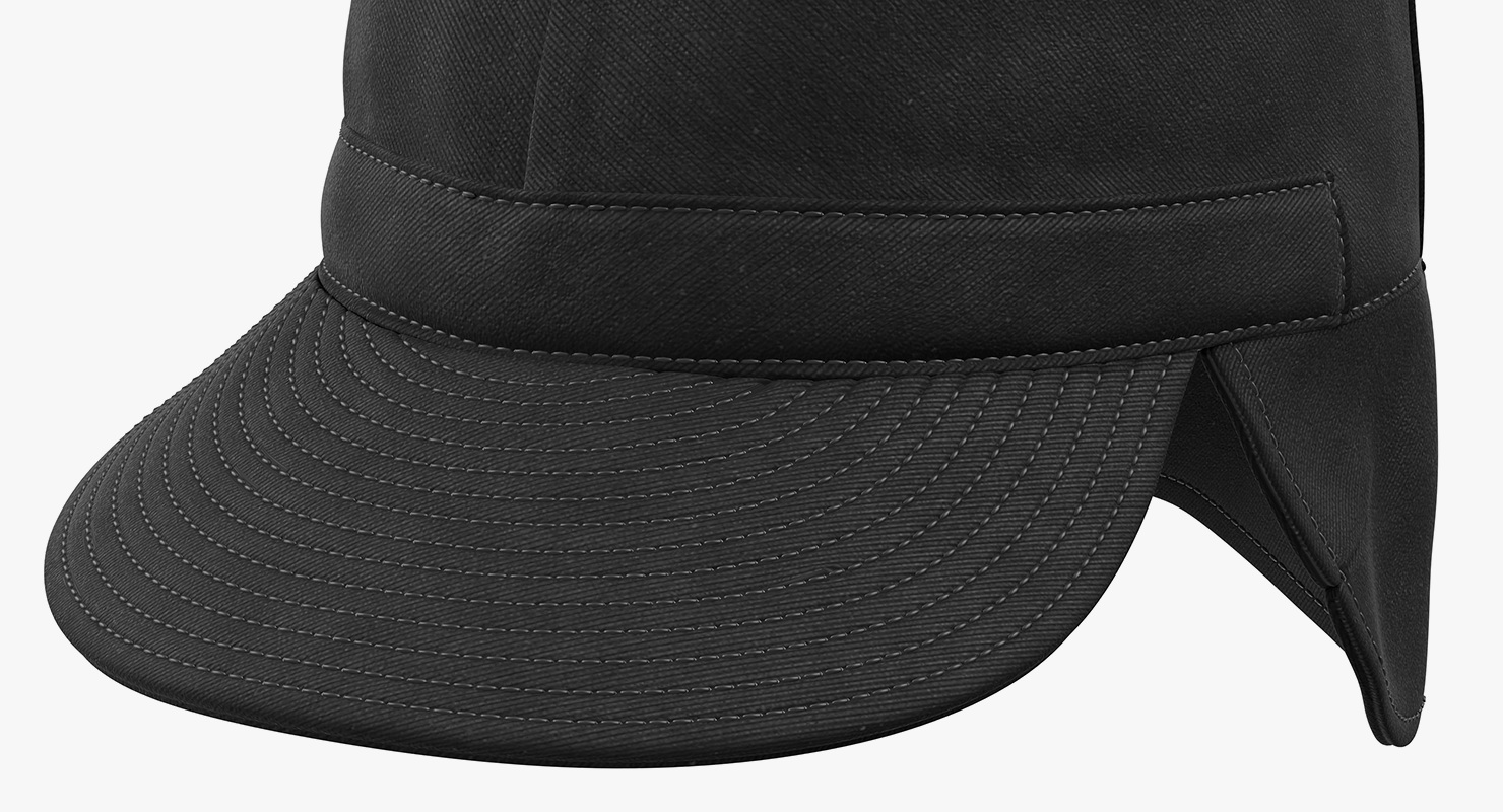3D Black Military Field Cap with Earflaps model