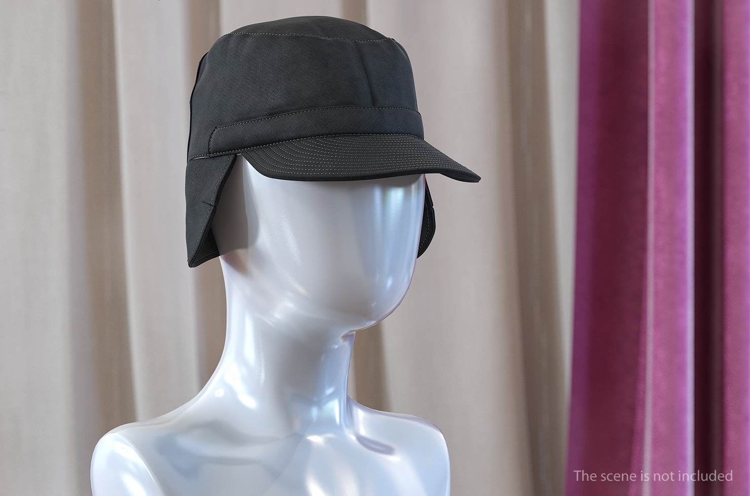3D Black Military Field Cap with Earflaps model