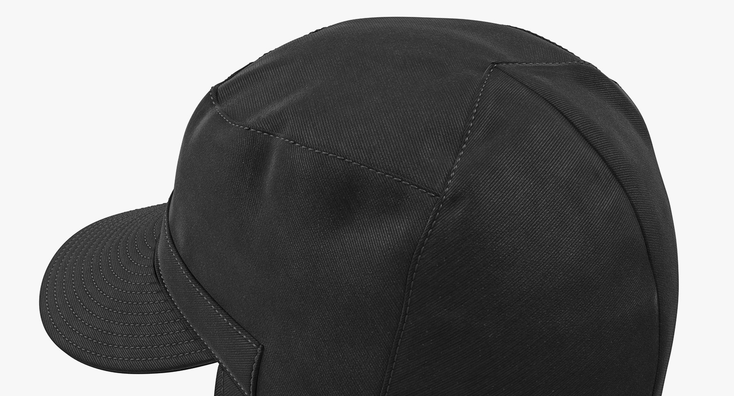 3D Black Military Field Cap with Earflaps model