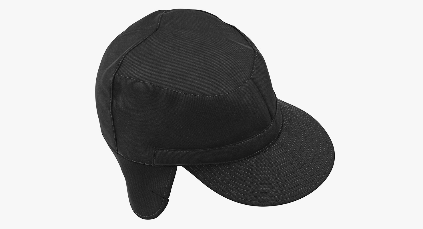 3D Black Military Field Cap with Earflaps model