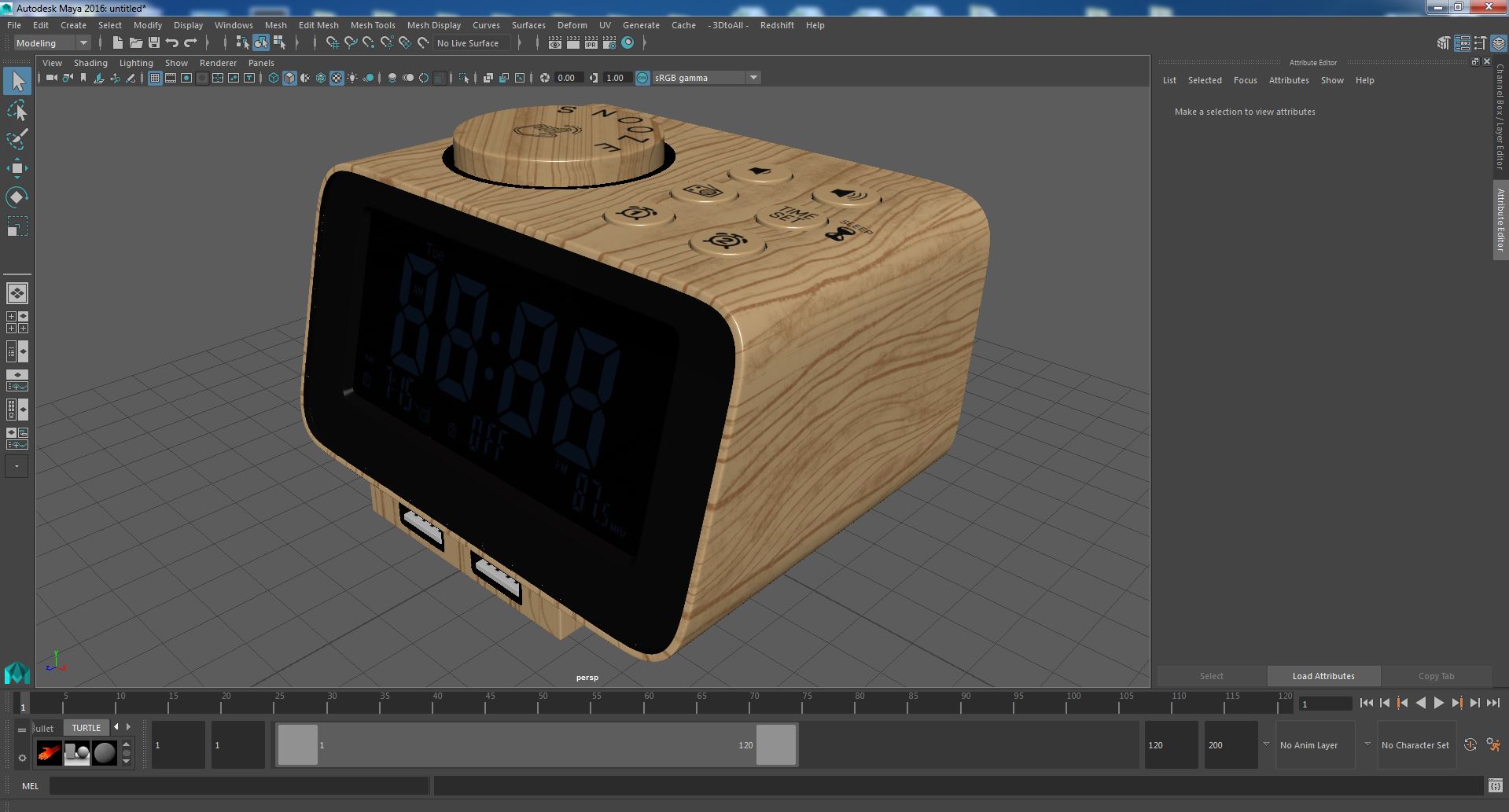 Digital Alarm Clock Wooden with LED Display Off 3D