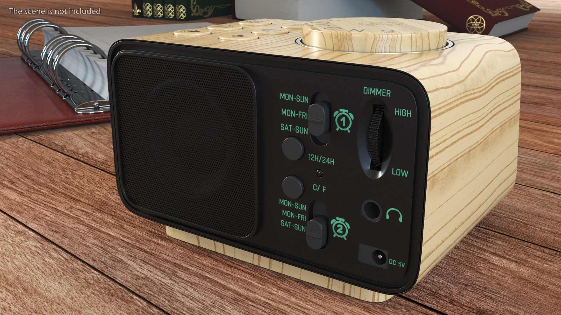 Digital Alarm Clock Wooden with LED Display Off 3D