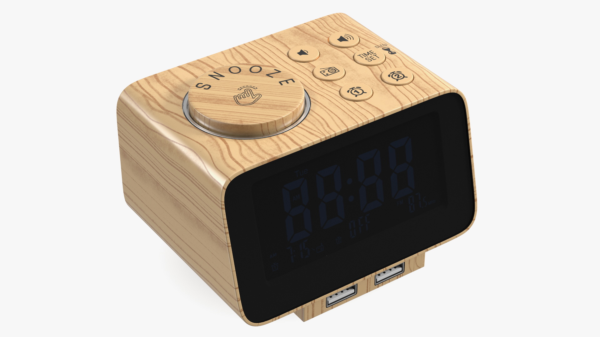 Digital Alarm Clock Wooden with LED Display Off 3D