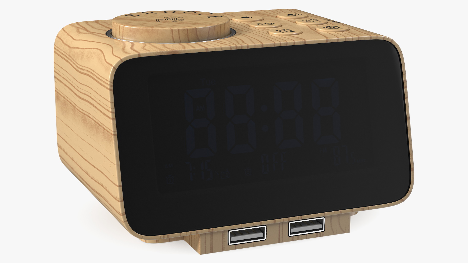 Digital Alarm Clock Wooden with LED Display Off 3D