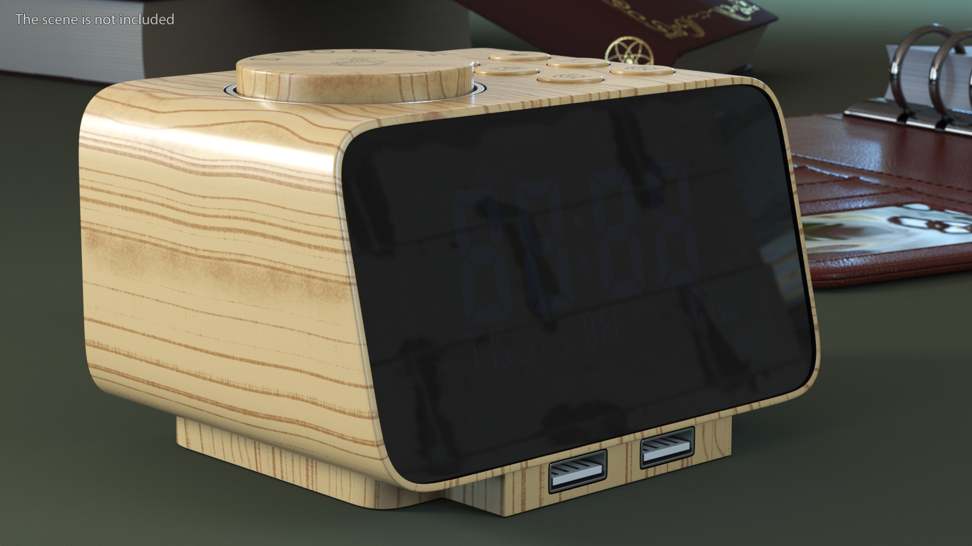 Digital Alarm Clock Wooden with LED Display Off 3D