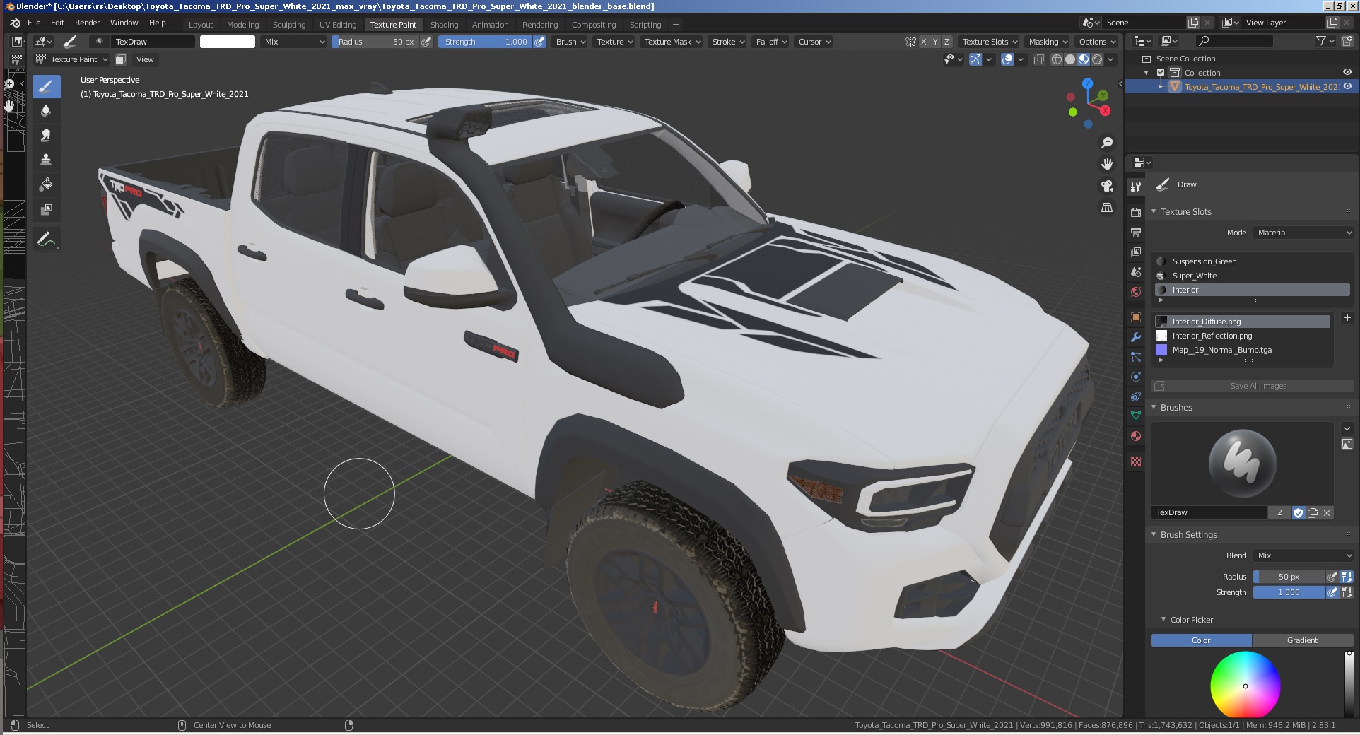 3D Toyota Tacoma TRD Pro Super White 2021 model