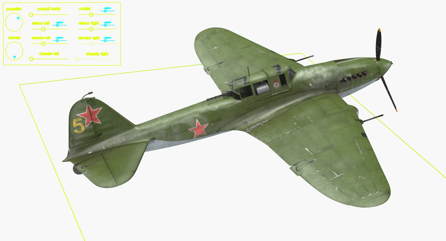 3D Ilyushin Il 2 WWII Soviet Attack Aircraft Rigged model
