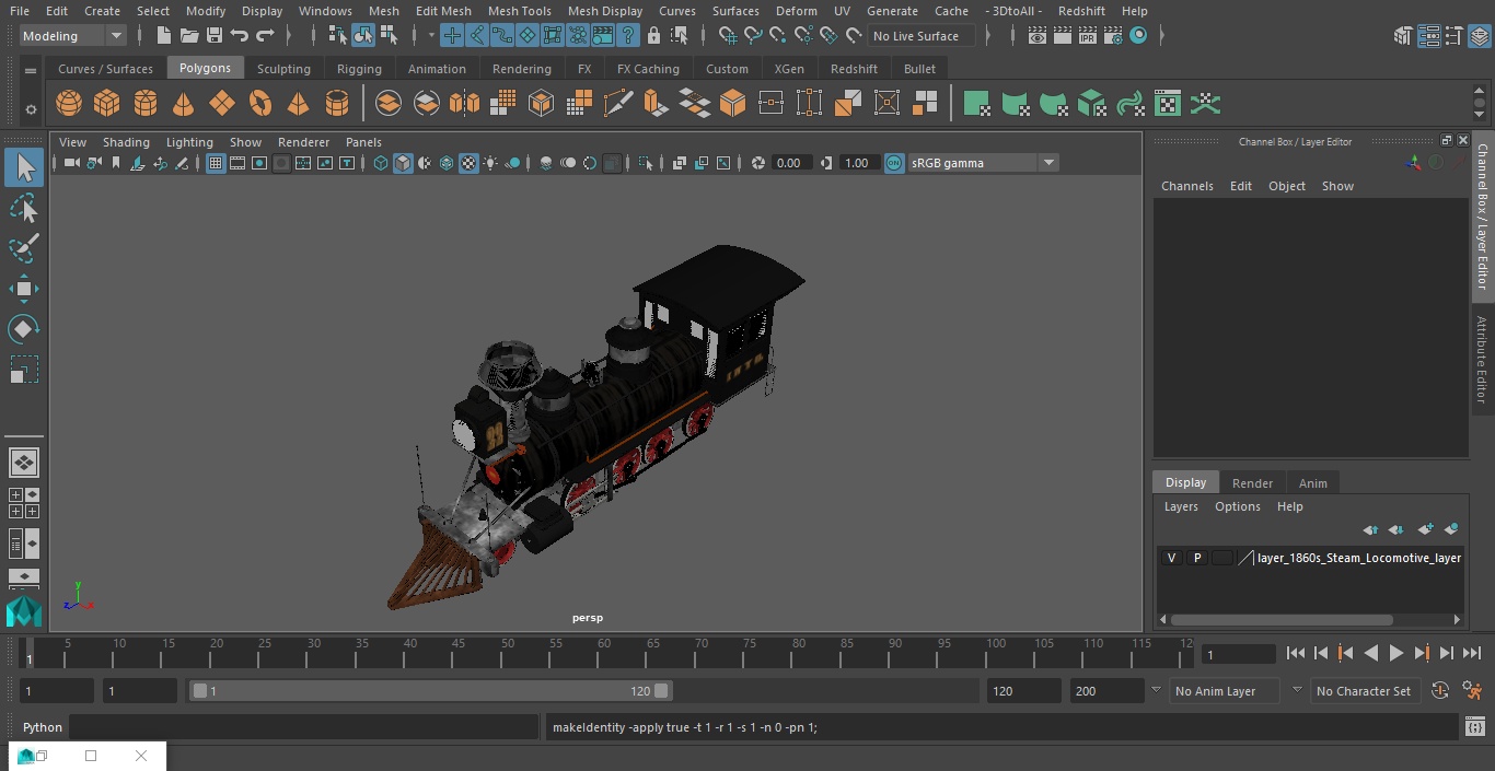 1860s Steam Locomotive 3D
