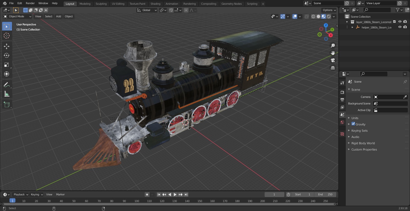 1860s Steam Locomotive 3D