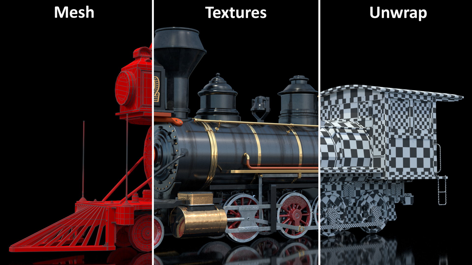 1860s Steam Locomotive 3D