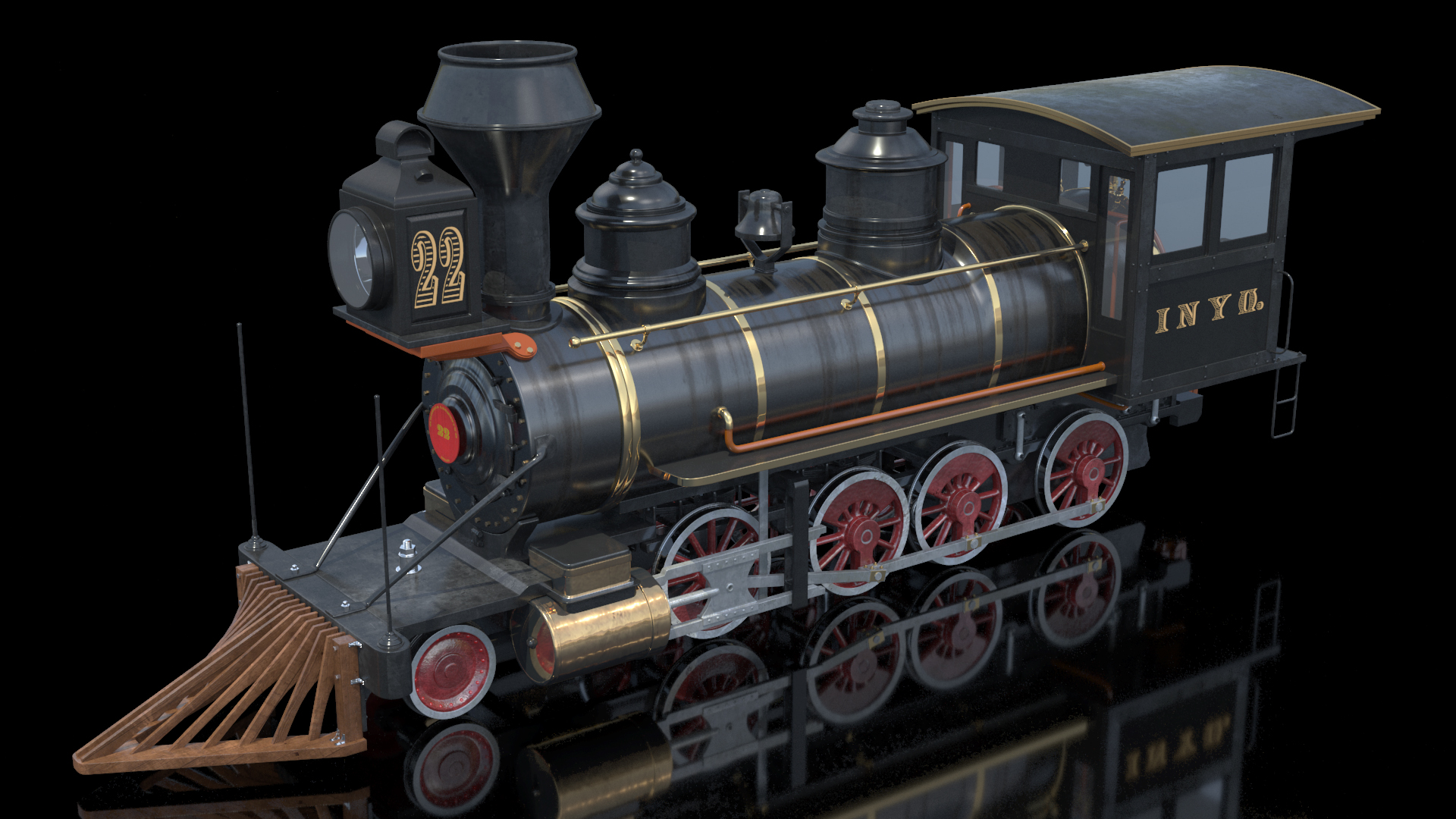 1860s Steam Locomotive 3D