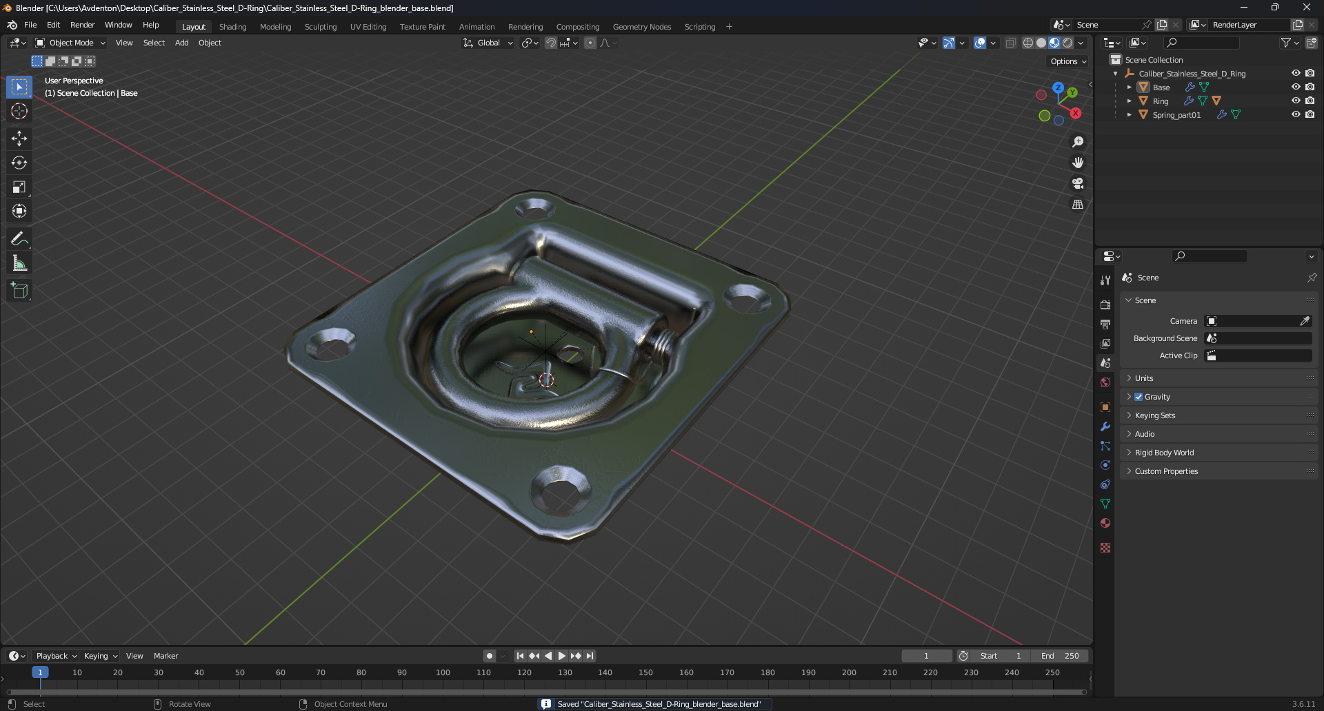 3D model Caliber Stainless Steel D-Ring