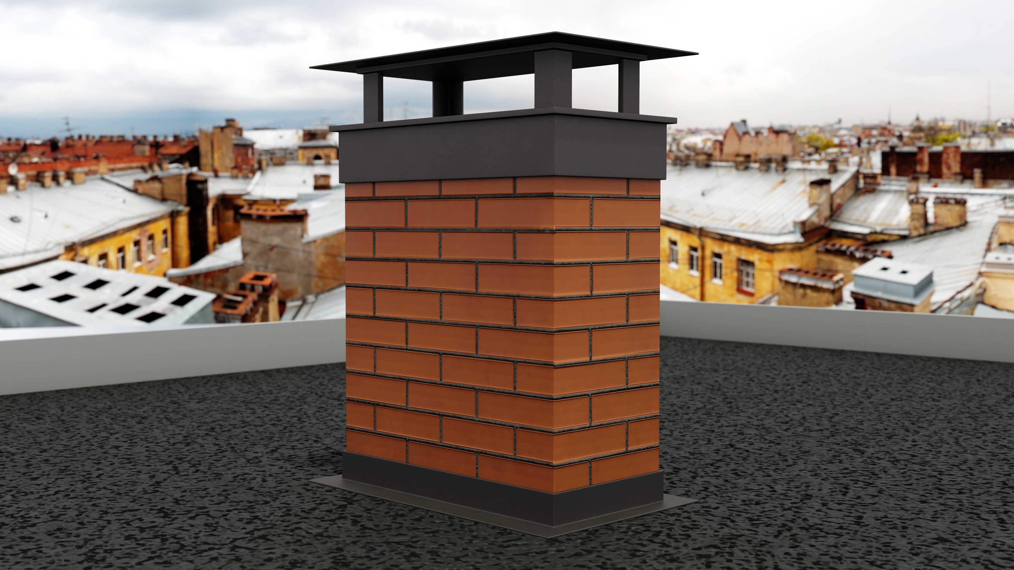 3D model Rectangular Brick Chimney