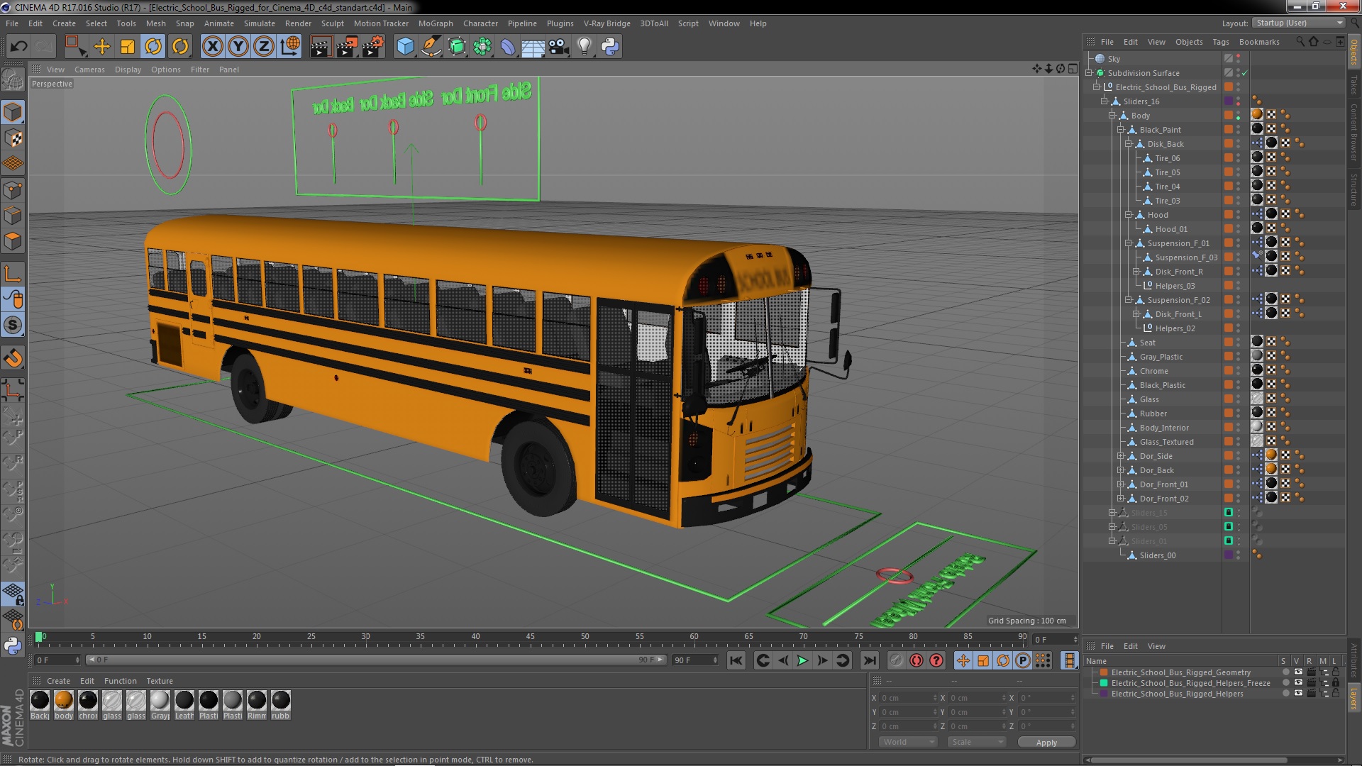 3D model Electric School Bus Rigged for Cinema 4D