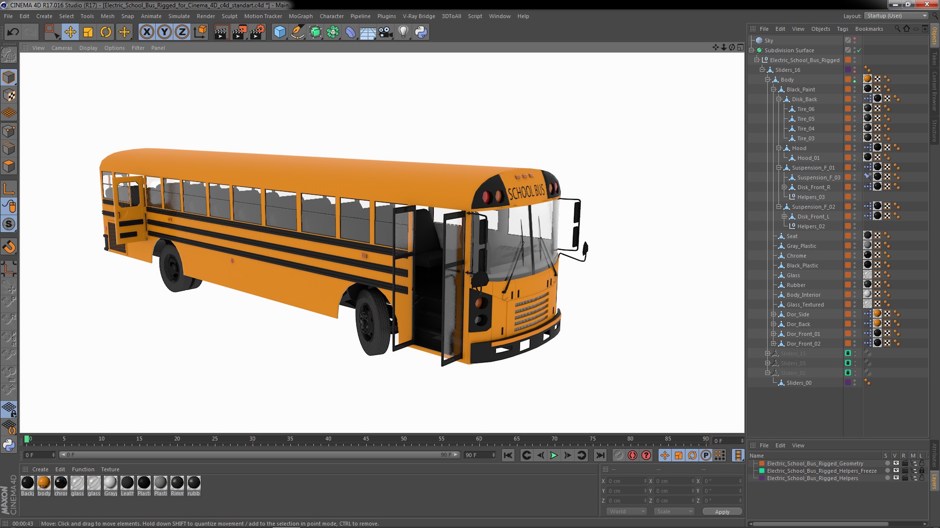3D model Electric School Bus Rigged for Cinema 4D