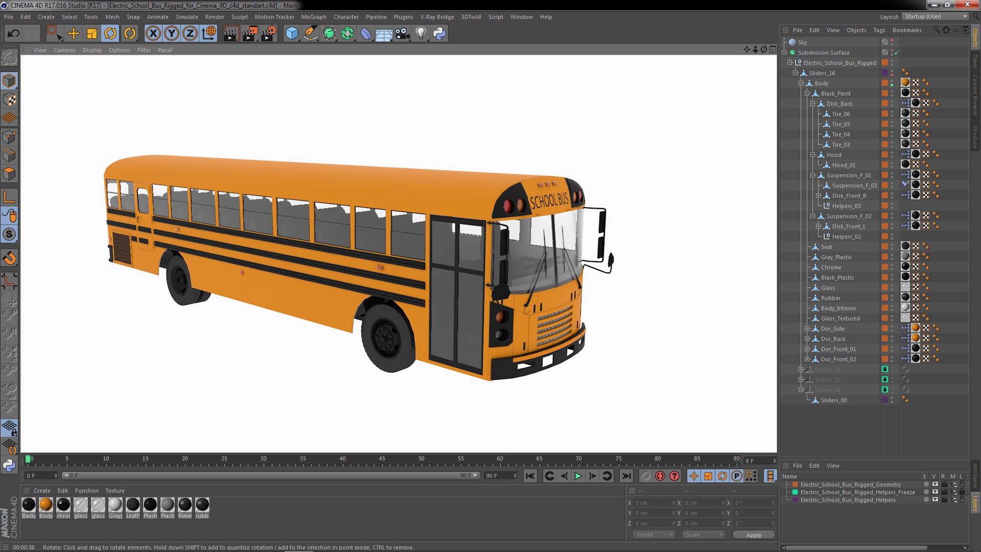 3D model Electric School Bus Rigged for Cinema 4D