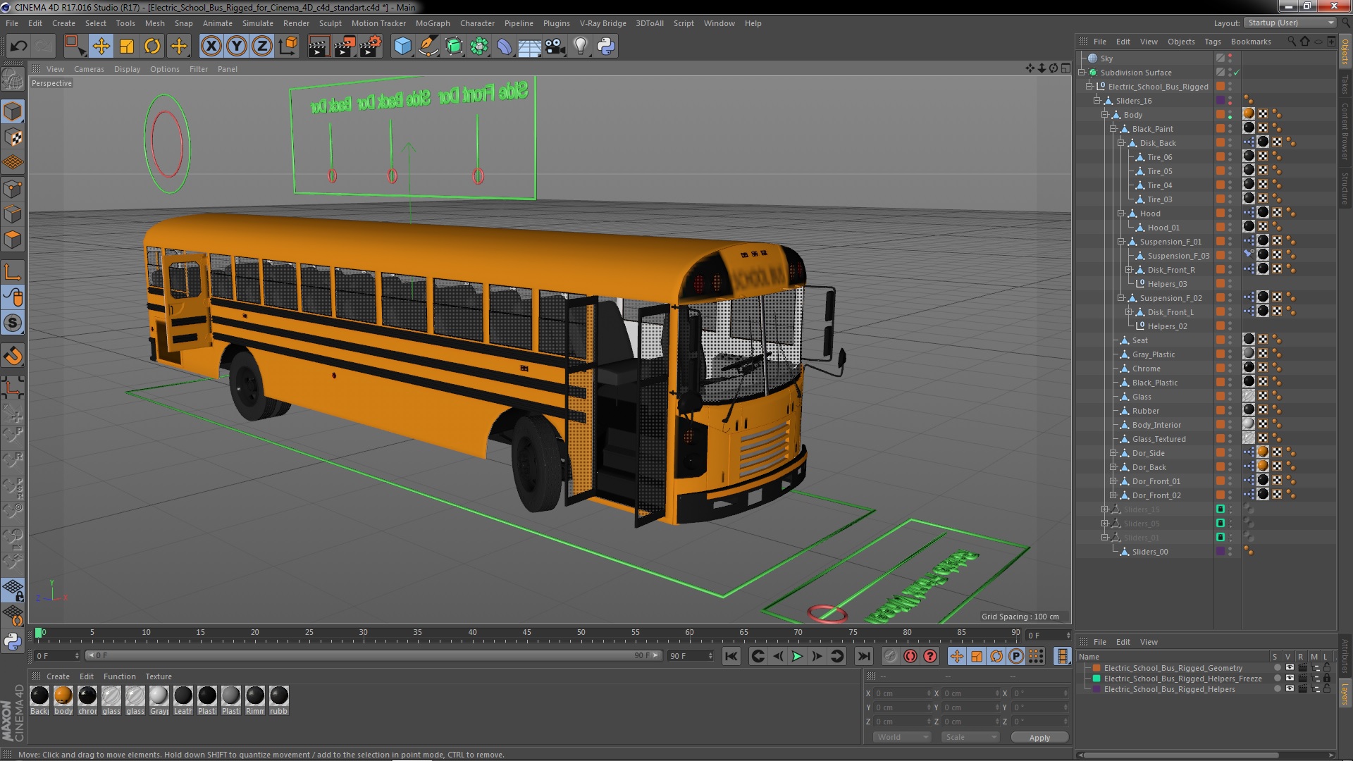 3D model Electric School Bus Rigged for Cinema 4D