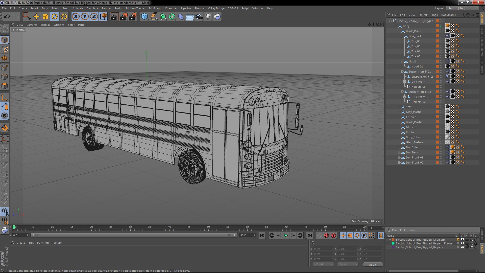 3D model Electric School Bus Rigged for Cinema 4D