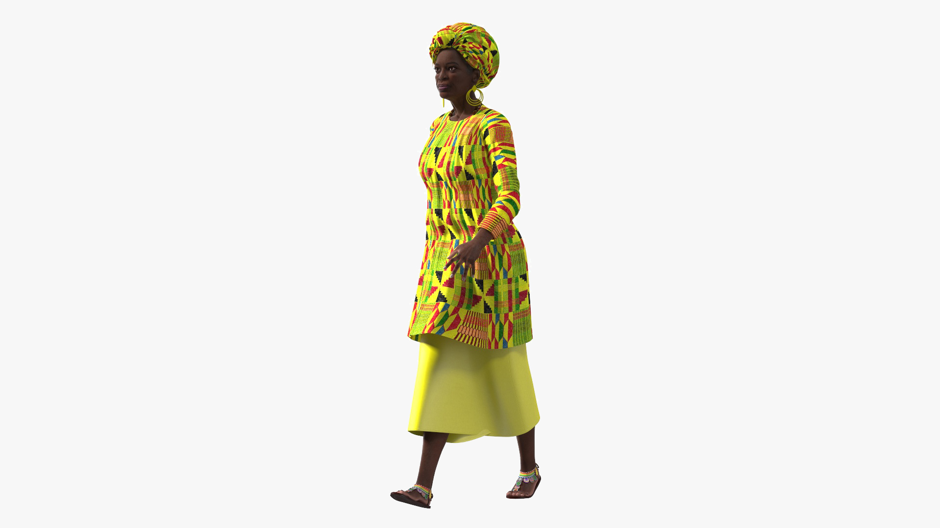 African Woman Wearing Traditional Clothes Rigged for Cinema 4D 3D
