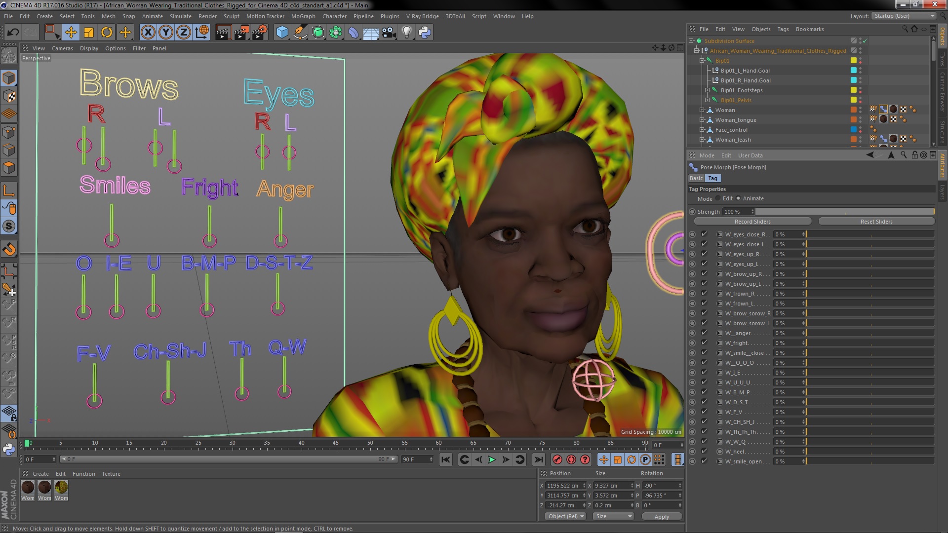 African Woman Wearing Traditional Clothes Rigged for Cinema 4D 3D