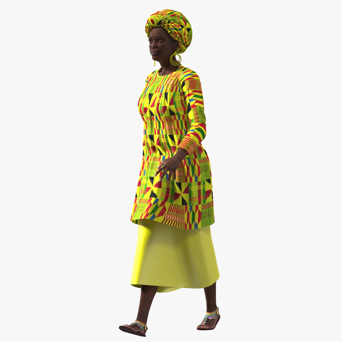 African Woman Wearing Traditional Clothes Rigged for Cinema 4D 3D