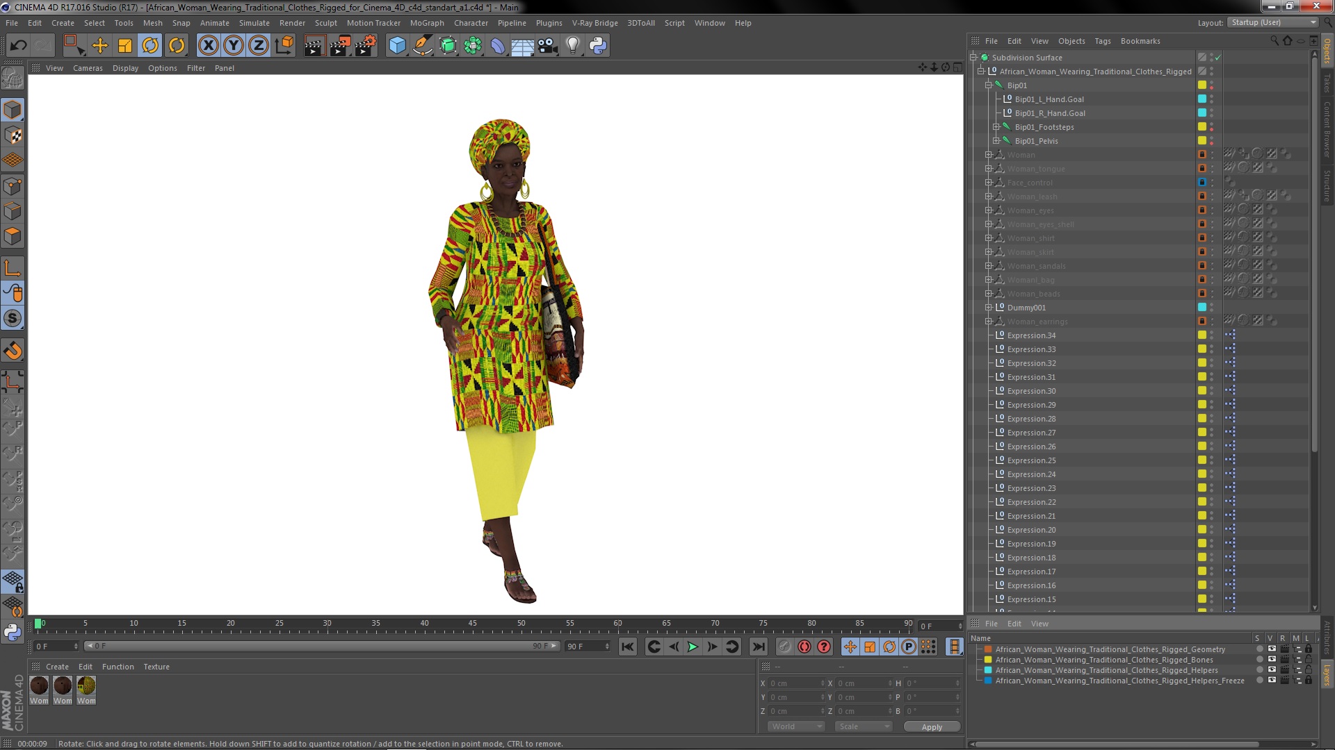 African Woman Wearing Traditional Clothes Rigged for Cinema 4D 3D
